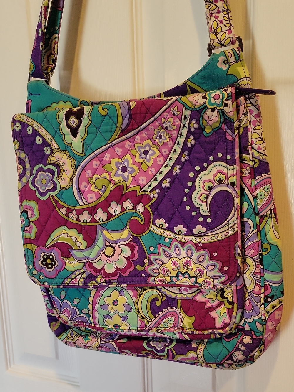 Vera Bradley Teal Purple Pink Paisley Quilted Shoulder Bag